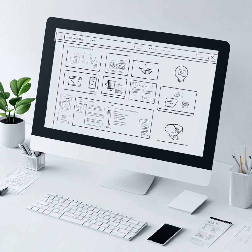 Projekt interfejsu strony internetowej na ekranie komputera